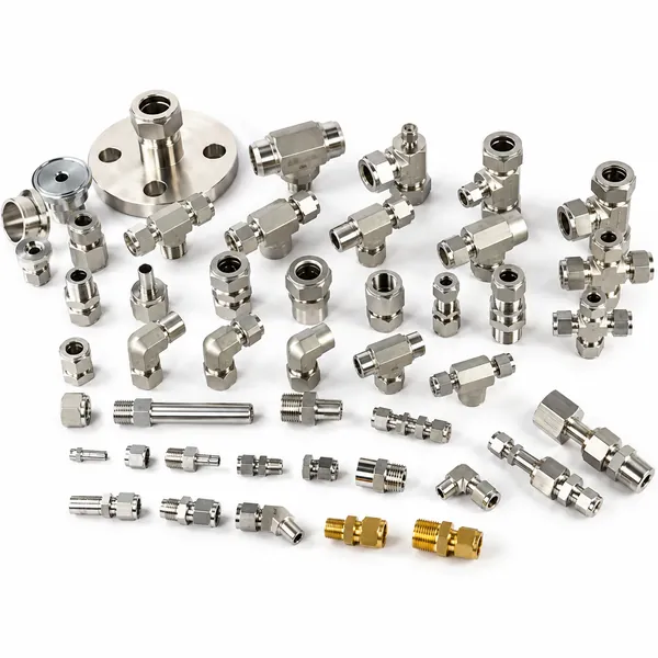 Stainless steel tube fittings, valves, and connectors